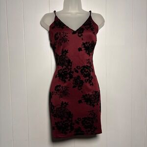 Windsor Wine Red Black Flocked Floral Satin Mini Dress Size M Whimsigoth Dark
